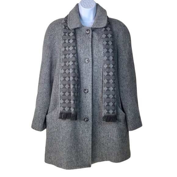 Herman Kay Jackets & Blazers - Vintage Herman Kay Womens Gray Wool Coat Size 12 With Scarf and Pockets